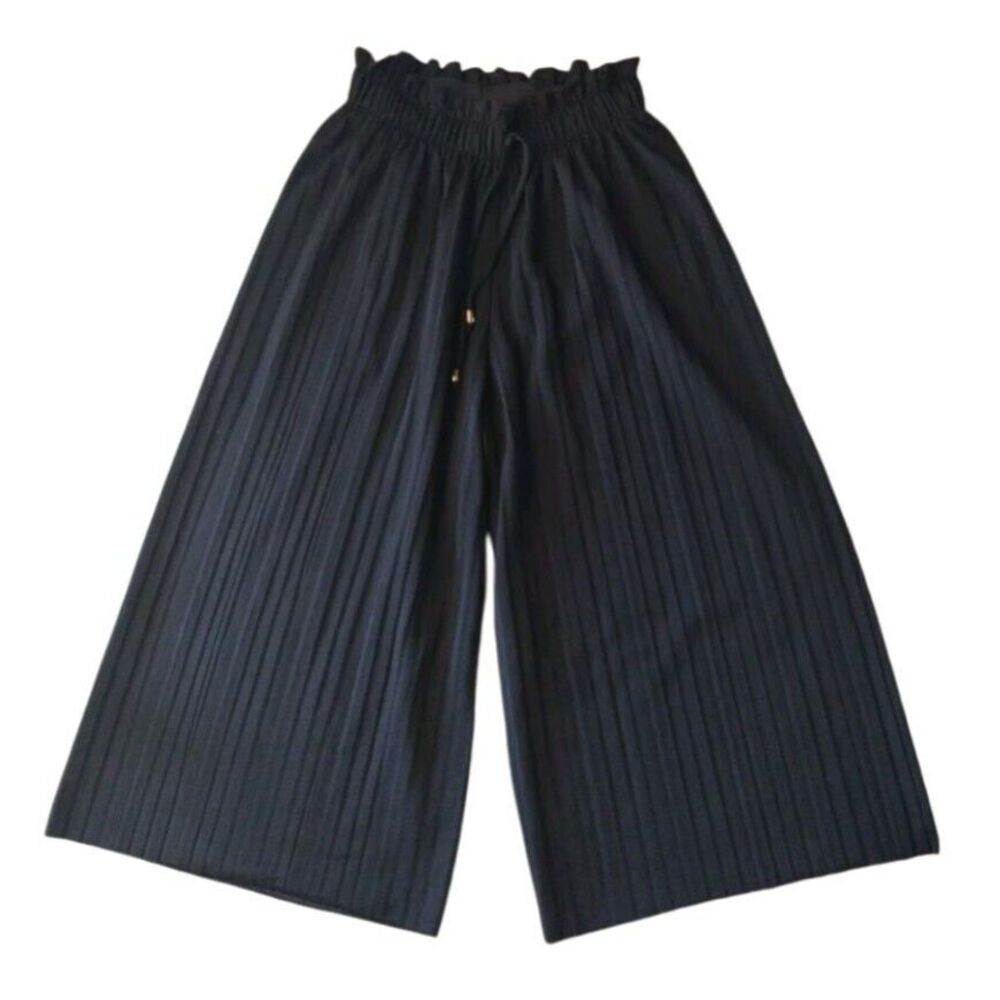 Unbranded Crop Pants Women 3 Juniors Black Crinkle Wide Leg‎ Party Night Out